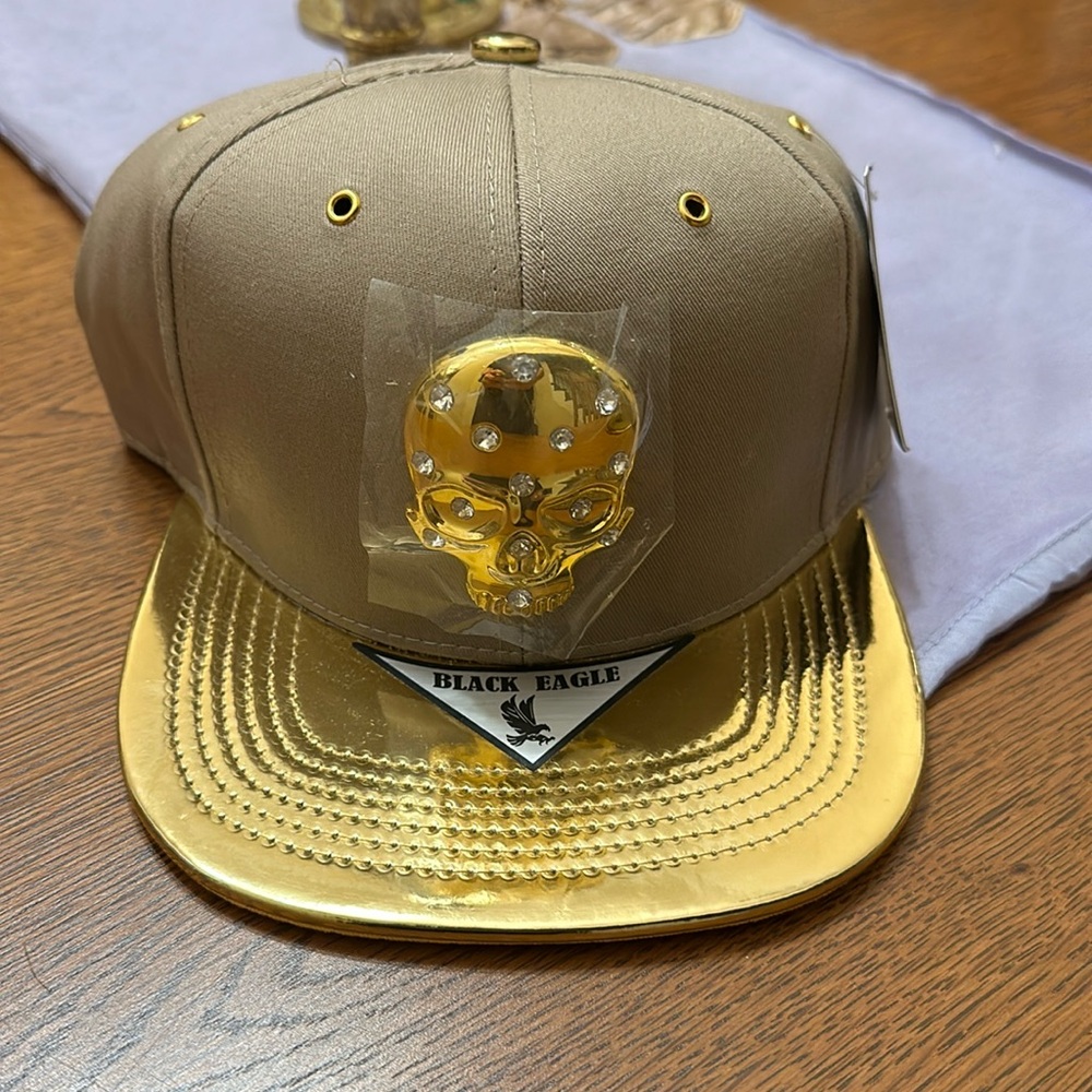 Black Eagle gold rhinestone skull cap
